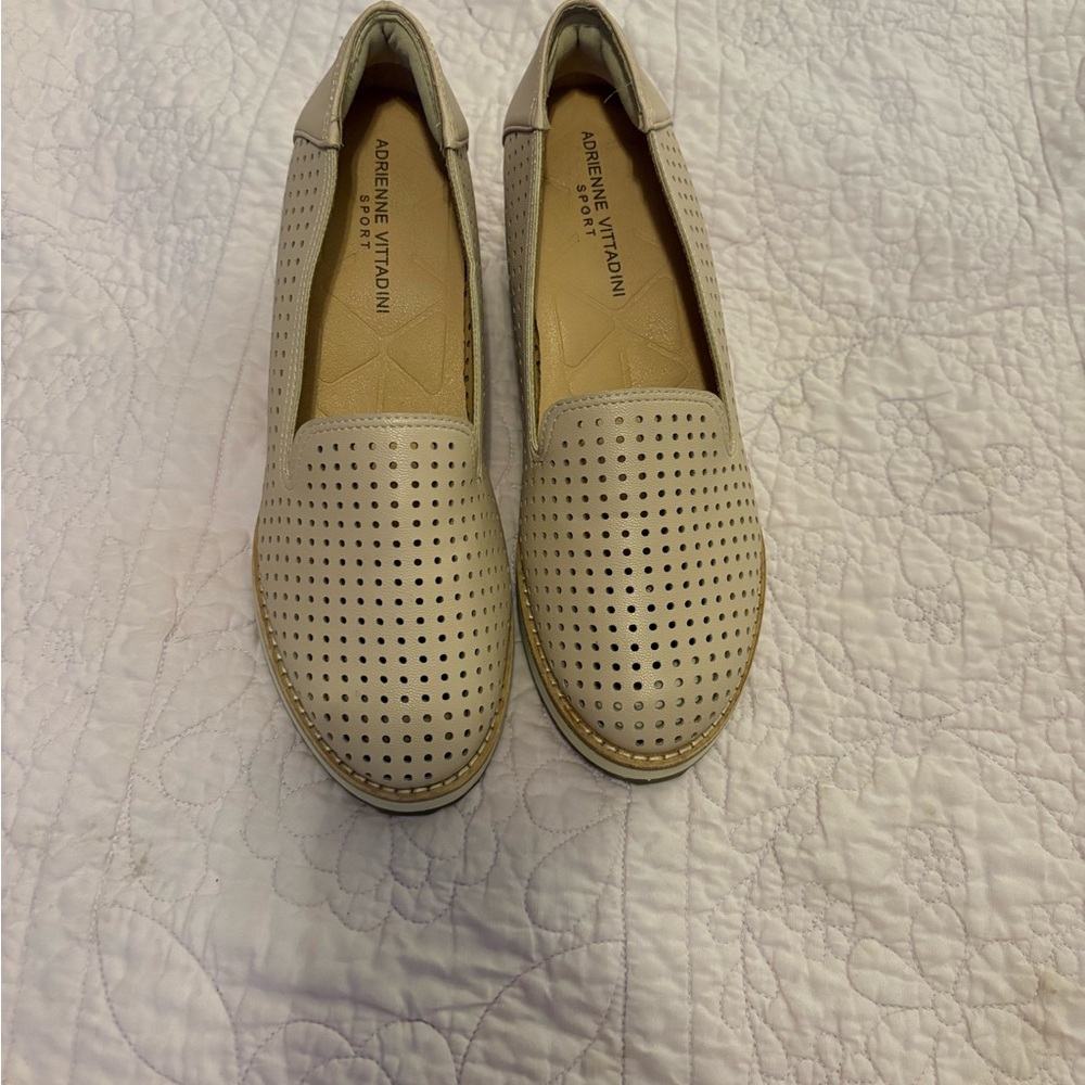 Adrienne Vittadini Beige Perforated Wedges
